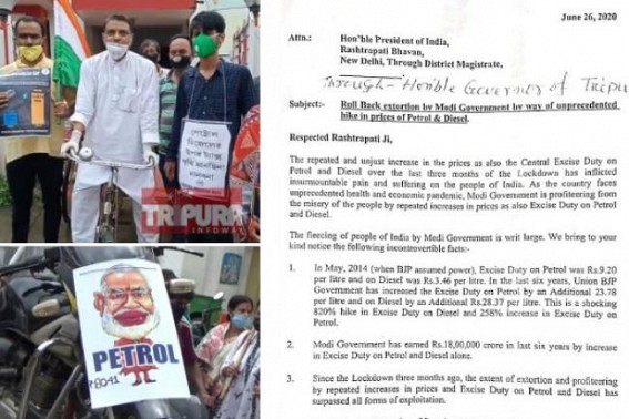 Congressâ€™s Protests across Tripura : Party wrote to President of India to roll back Fuel Prices