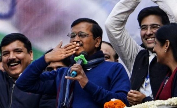 AAP sweeps Delhi polls with 62 seats, BJP falls way behind AAP sweeps Delhi polls with 62 seats, BJP falls way behind