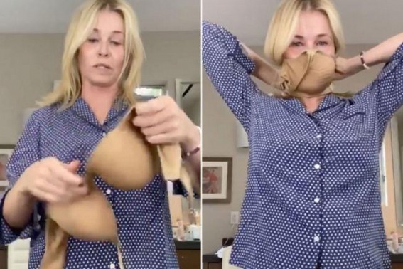 Chelsea Handler makes a mask out of bra Chelsea Handler makes a mask out of bra