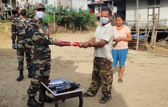 Assam Rifles provides umbrellas in Mizoram villages to ensure social distancing Assam Rifles provides umbrellas in Mizoram villages to ensure social distancing