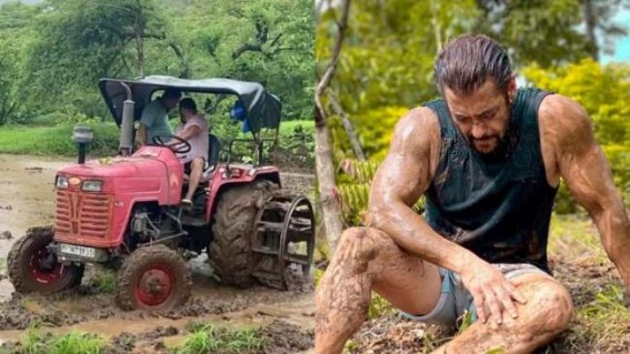 Salman Khan goes farming on a tractor Salman Khan goes farming on a tractor