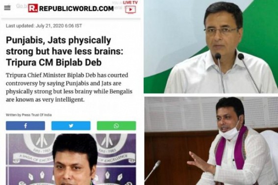 Tripura CM Biplab Debâ€™s controversial 'Jat Intelligence' Remark rocks National Media Headlines : Congress National Spokesperson Randeep Singh Surjewala sought 'Action' against Biplab Deb