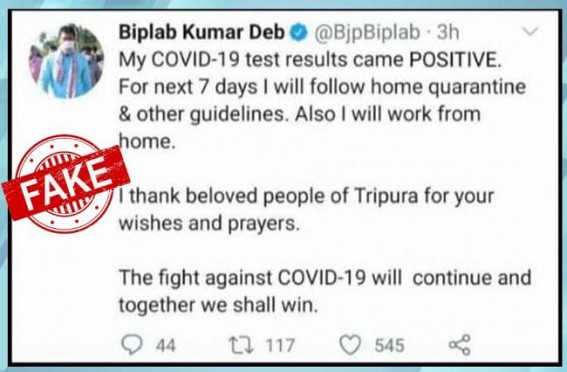 Edited Tweet spreads Fake News as 'Tripura CM tested COVID-Positive' 