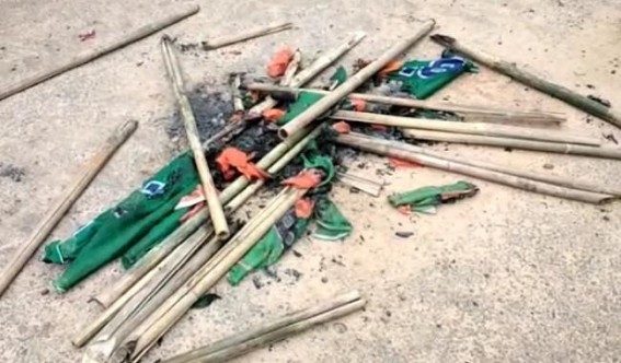BJP's Party flags burnt in Dhupchara area : Tension erupted in locality BJP's Party flags burnt in Dhupchara area : Tension erupted in locality