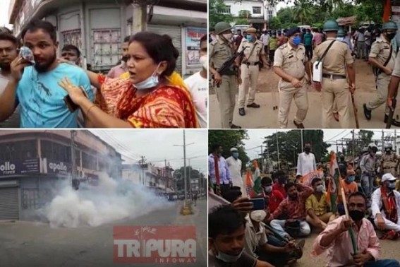 Massive Violence hits Kailashahar on Strike Day : BJP activists were beaten back after they attacked Congress activists, Police thrown tear gas to control the situation : BJP cries foul as Public's massive Support for Strike witnessed Massive Violence hits Kailashahar on Strike Day : BJP activists were beaten back after they attacked Congress activists, Police thrown tear gas to control the situation : BJP cries foul as Public's massive Support for Strike witnessed