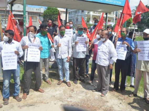 CPI-M East Agartala Committee staged protest over crippled road condition CPI-M East Agartala Committee staged protest over crippled road condition