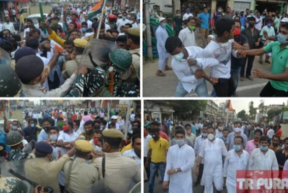 Congress's massive protest in Tripura demanding withdrawal of Farm Bill 2020 : Tussle with Police Force