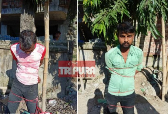Two thieves were caught red-handed by locals while stealing a rickshaw in broad daylight in Agartala
