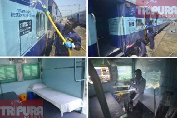 15 coaches of a Train prepared as Isolation Ward, comprising 9 beds in each coach at Agartala Railway Station