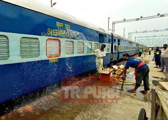 Sanitizing drive in Agartala Railway station, cleaning staffs working as Front Line Warriors 