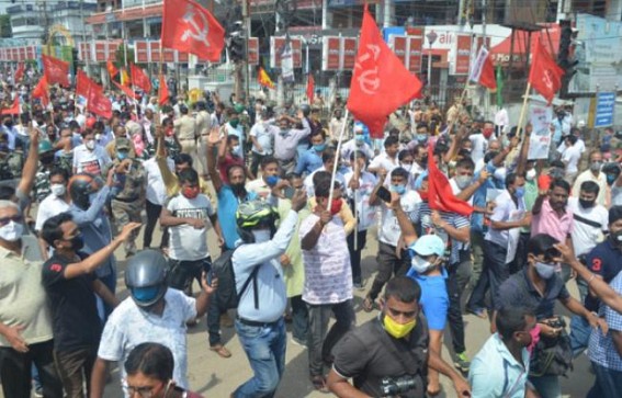 Protest Rocks Agartala over Farmers Bill : Left's massive protest rally hits BJP Govt, thousands of People joined in Protest Protest Rocks Agartala over Farmers Bill : Left's massive protest rally hits BJP Govt, thousands of People joined in Protest