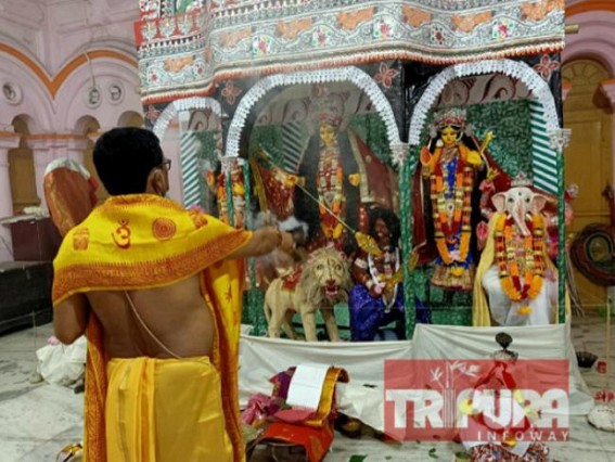 Maha-Saptami puja observed in Agartala's ancient Durga Bari with Govt guidelines Maha-Saptami puja observed in Agartala's ancient Durga Bari with Govt guidelines