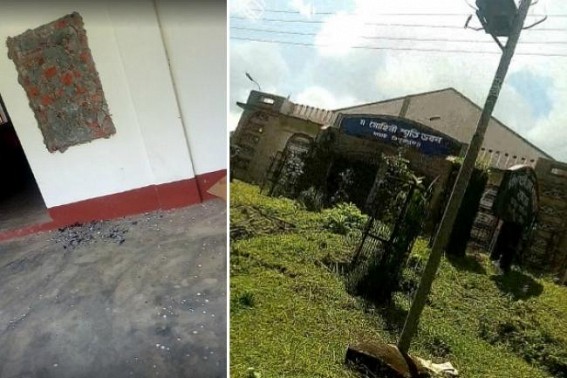 Name Plate of 'Mohini Tripura Community Hall' destroyed by miscreants as it was carrying Manik Sarkar's name 