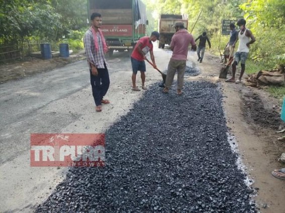 Brick-theft from National Highway in Tripura : Administration takes action after News Reports, road-repairing underway