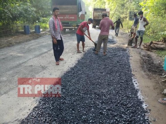 Brick-theft from National Highway in Tripura : Administration takes action after News Reports, road-repairing underway Brick-theft from National Highway in Tripura : Administration takes action after News Reports, road-repairing underway