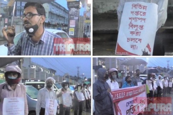Tripura State Govt employees units staged protest in Agartala demanding ‘No Abolishment of Vacant Posts’, ‘Reappointment of 10323 teachers’ and other demands Tripura State Govt employees units staged protest in Agartala demanding ‘No Abolishment of Vacant Posts’, ‘Reappointment of 10323 teachers’ and other demands