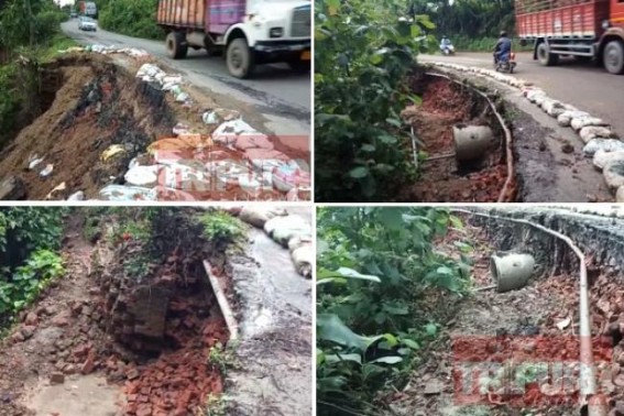 Assam-Agartala Road at Telimura turns risky after bricks were theft from the National Highway : Anytime connectivity may collapse Assam-Agartala Road at Telimura turns risky after bricks were theft from the National Highway : Anytime connectivity may collapse