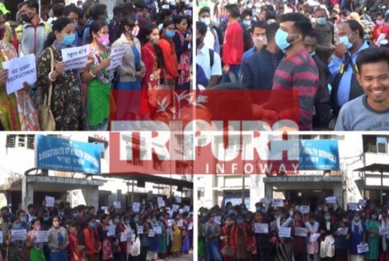 Over Thousands of ANM Passed Out are Unemployed in Tripura : Tripura Govt cancels 791 Posts Interview Process, fresh announcement only for 47 Posts ! Unemployed Youths Protested before Directorate Office 