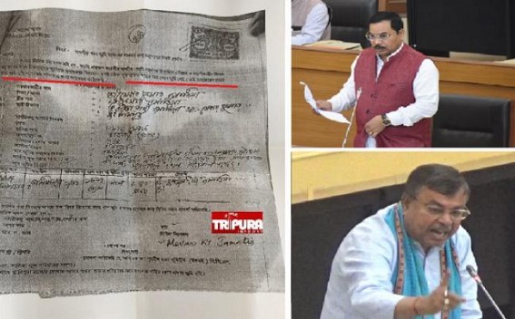 In Stamped Paper, Minister Mebar Jamatia Declared himself 'falsely' as 'Homeless', 'Landless', 'BPL' Category while seeking Land from SDM : But Ratanlal Nath claims 'No Scam' 