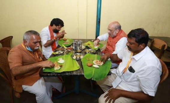 After rally and roadshow, Shah enjoys dinner at 'dhaba'