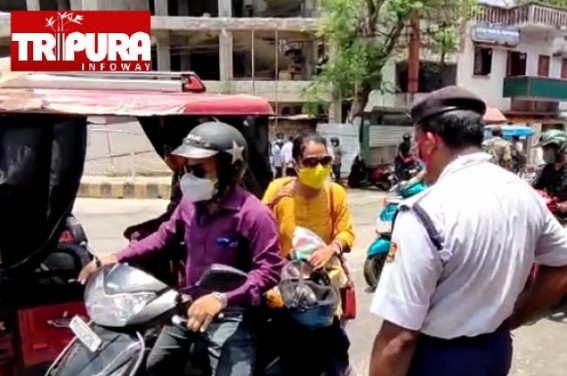 Action against Violators Continue in Agartala on 'Corona Curfew' Day 6 : Unnecessary Roamers, Bike Riders without Helmet fined 