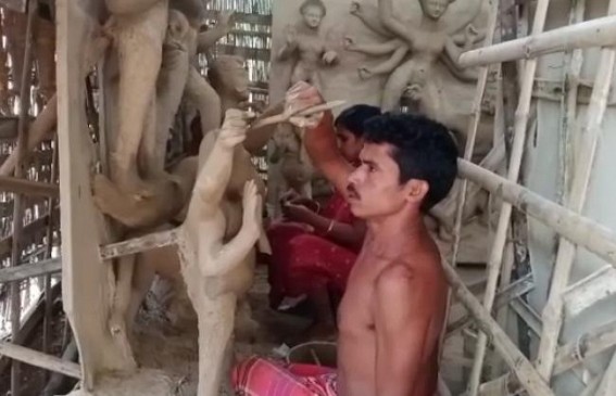 Ambassa : Artisans busy in giving final shapes to Goddess Durga idols