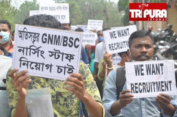 Over 5,500 Nursing Passed-Out Youths are Jobless in Tripura : No Recruitment for last 5 Years as BJP Govt had cancelled all Ongoing Recruitments in 2018 : Unemployed youths gherao Director of Health Services demanding 'Recruitments' Over 5,500 Nursing Passed-Out Youths are Jobless in Tripura : No Recruitment for last 5 Years as BJP Govt had cancelled all Ongoing Recruitments in 2018 : Unemployed youths gherao Director of Health Services demanding 'Recruitments'