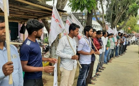 DYFI staged Protest against Outsourcing Recruitment in Teliamura DYFI staged Protest against Outsourcing Recruitment in Teliamura