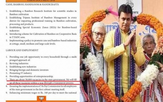 3 Yrs of BJP Govt in Tripura : BJP's Unconditional promise about 50,000 Govt Jobs in 1-Year erupts anger among Unemployed Youths
