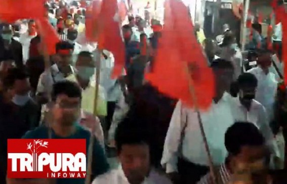 CPI-M Protested in Agartala against BJP's Violent Attack on former Minister Badal Choudhury CPI-M Protested in Agartala against BJP's Violent Attack on former Minister Badal Choudhury