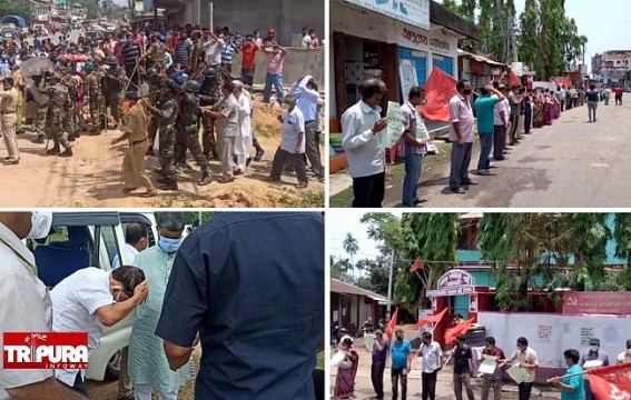 Protest in South Tripura over BJP's Brutal Attack on Former CM Manik Sarkar, Former Minister Badal Choudhury Protest in South Tripura over BJP's Brutal Attack on Former CM Manik Sarkar, Former Minister Badal Choudhury