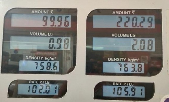 Diesel Price Rs. 93, Normal Petrol Rs. 102 in Agartala 