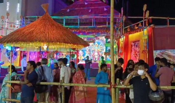 Moderate crowd in puja pandals on Maha Panchami night in Agartala