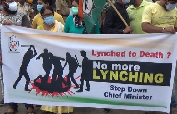 Jungle Raj : Congress Protests at Police Headquarter as No Arrest yet in Mob Lynching Case which killed 3 Civilians : Demands CM Biplab Deb's Resignation over increasing Lynching Cases in StateÂ 
