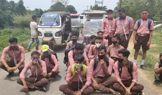 Teacher-Transfer : Students Block Road in Rajnagar, Agartala