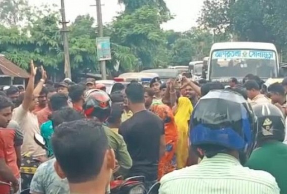 Public Blocked Sonamura-Agartala road over Drinking Water Crisis at Rangamati Gram Panchayat area
