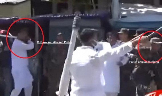Viral Video shows, BJP worker chasing Tripura Police with Stick
