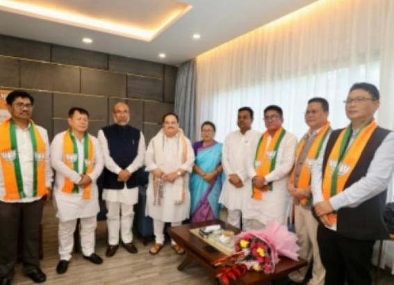 Nadda greets 5 JD-U MLAs who joined BJP in Manipur