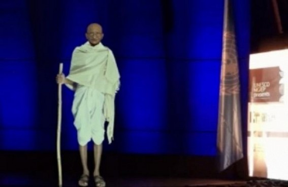 Mahatma Gandhi comes to UN, an avatar provoking, prodding, inspiring ideas of true education