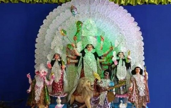 Shashthi Puja was observed in Durga Pandals, marking beginning of 5 days long Durga Puja Shashthi Puja was observed in Durga Pandals, marking beginning of 5 days long Durga Puja