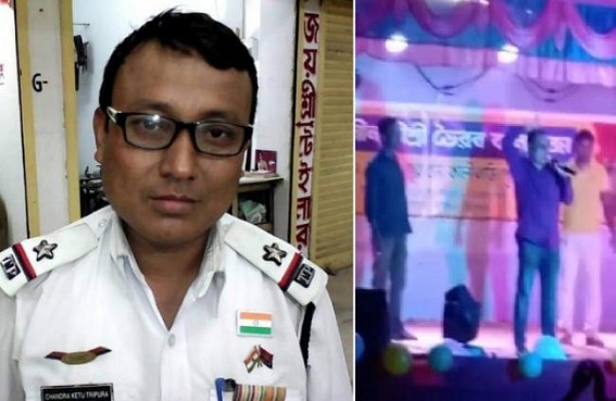 Nesha Mukt Tripura.... (!) A police official was caught singing on stage in a drunken state in Baikhora Nesha Mukt Tripura.... (!) A police official was caught singing on stage in a drunken state in Baikhora