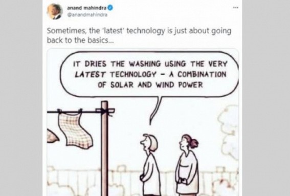 Mahindra's tweet on 'latest tech' to dry clothes leaves Twitterati in splits Mahindra's tweet on 'latest tech' to dry clothes leaves Twitterati in splits