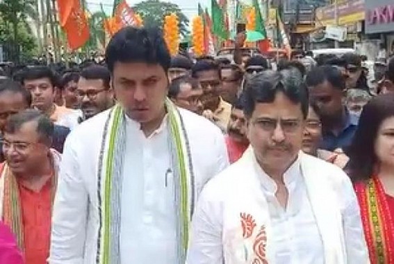 Former CM Biplab Deb’s disgruntled face was noticed while CM Manik Saha submitted Nomination Paper