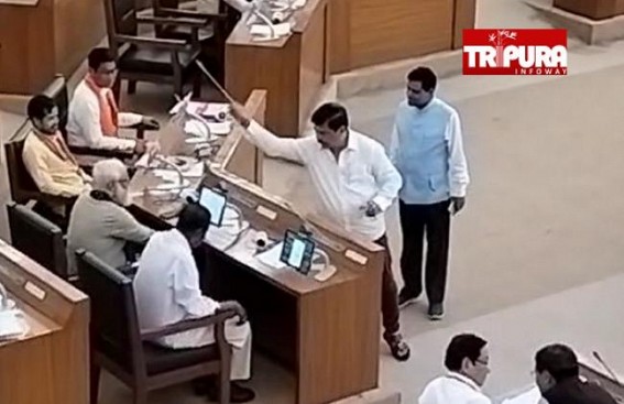 Congress MLA Sudip Barman throws ‘GANGA JAL’ in Tripura Assembly as ‘No Action’ against BJP MLA Jadab Lal Nath for Watching Porn Clips inside Assembly during Last Assembly Session Congress MLA Sudip Barman throws ‘GANGA JAL’ in Tripura Assembly as ‘No Action’ against BJP MLA Jadab Lal Nath for Watching Porn Clips inside Assembly during Last Assembly Session