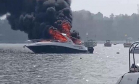 Luxury yacht catches fire off Mumbai, one critically scalded Luxury yacht catches fire off Mumbai, one critically scalded
