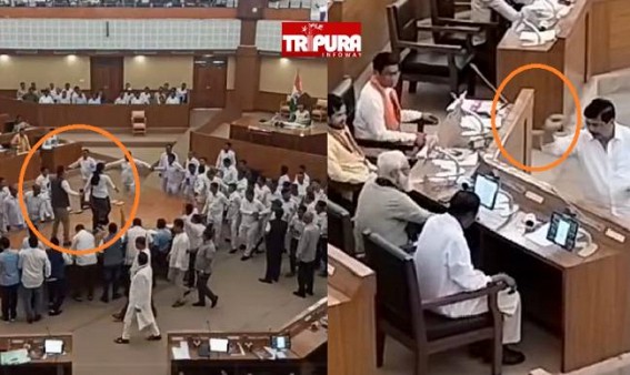 Jadab Lal Nath's Porn Clip Watching Row : Speaker Suspends 5 Opposition MLAs for Climbing on Table during Protest, Throwing Ganga-Jal over BJP MLAs inside Assembly Jadab Lal Nath's Porn Clip Watching Row : Speaker Suspends 5 Opposition MLAs for Climbing on Table during Protest, Throwing Ganga-Jal over BJP MLAs inside Assembly