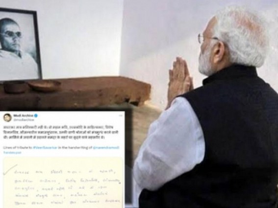 PM Modi's tribute to Veer Savarkar in his own handwriting goes viral PM Modi's tribute to Veer Savarkar in his own handwriting goes viral