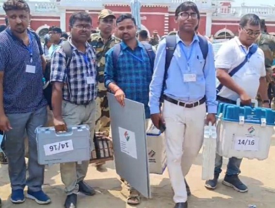 Polling personnel carried EMVs to Polling centers ahead of West Tripura Lok Sabha Poll 