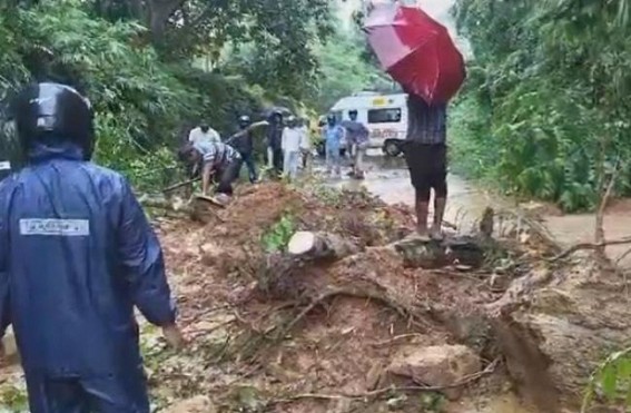 Vehicles stranded after landslide blocked road Vehicles stranded after landslide blocked road