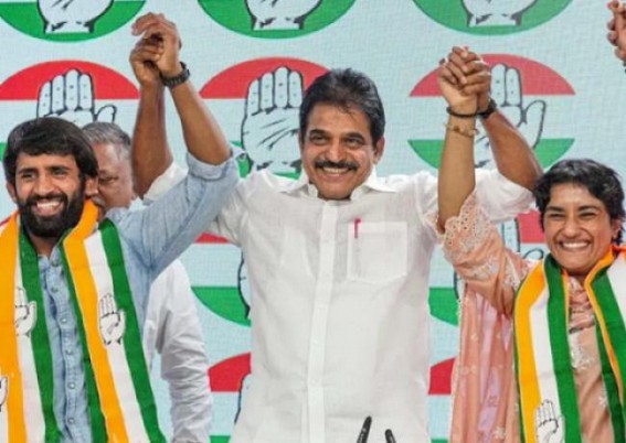 Top Indian Wrestlers join Politics to support Opposition Congress Ahead of Haryana State Assembly Election Top Indian Wrestlers join Politics to support Opposition Congress Ahead of Haryana State Assembly Election